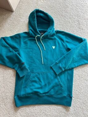 Men’s Bad Birdie Teal Hoodie with Mint Drawcord and Small Logo, Size M
